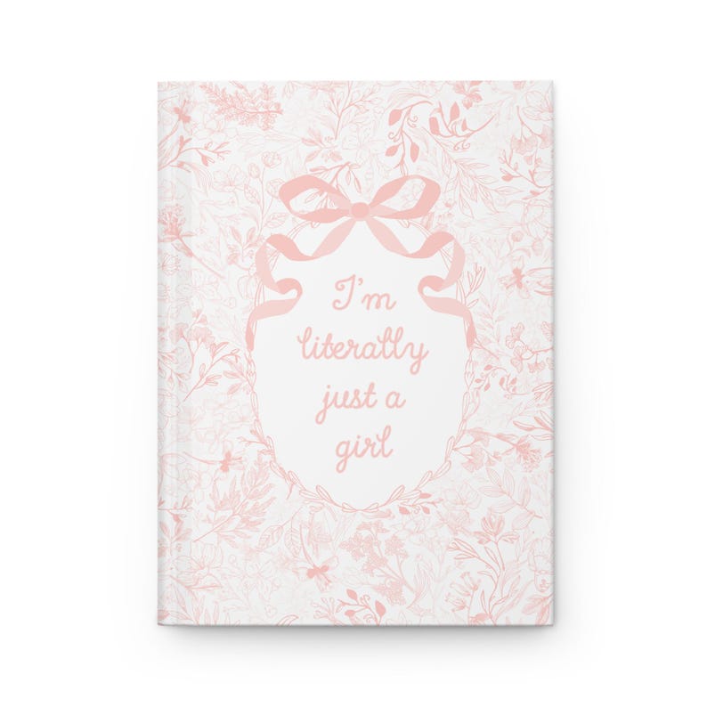 Pink Bow Journal, Im literally just a girl, Pink Chinoiserie Notebook, Girly Preppy Journal, Gifts for Her, Girly Gifts, Trendy girl gifts image 1