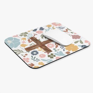 Christian Mouse Pad, Floral Cross Mouse Pad, Christian flower desk decor, Christian gifts women, Christian womens office decor, gift for mom image 4