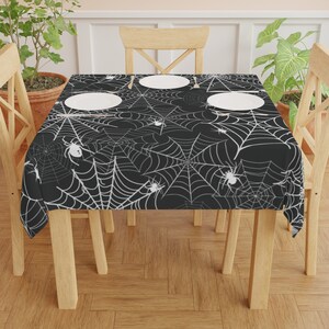 Halloween Tablecloth, spider web Halloween table cloth, Halloween table decor, black white spiderwebs Halloween table scape decorations