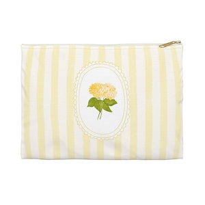 Yellow White Toiletry Bag, Butter Yellow Makeup Bag, Yellow Floral Cosmetic Case, Zipper Accessory Pouch, Striped Pencil Case, Gifts for Her