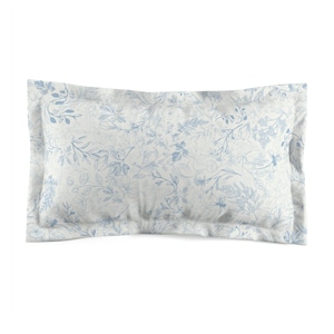 Funda de almohada Toile azul claro, funda de almohada estilo chinoiserie, fundas de cama con estampados florales en azul y blanco, decoración de cama en azul marfil con un gran estilo milenario.