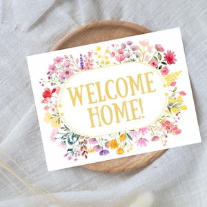Carte pour maison neuve, carte de pendaison de crémaillère, carte pour maison neuve, carte de déménagement, carte de bienvenue pour la maison, cadeau de pendaison de crémaillère, cadeau de bienvenue pour la maison, carte fleurs dorées