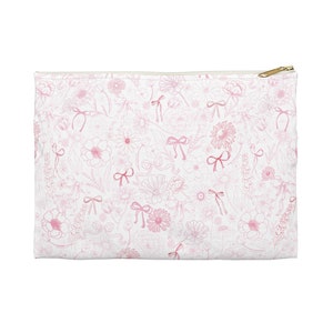 Coquette rose avec noeuds, trousse de toilette rose avec noeuds floraux, pochette coquette rose, cadeaux pour elle, trousse preppy pour demoiselles d'honneur