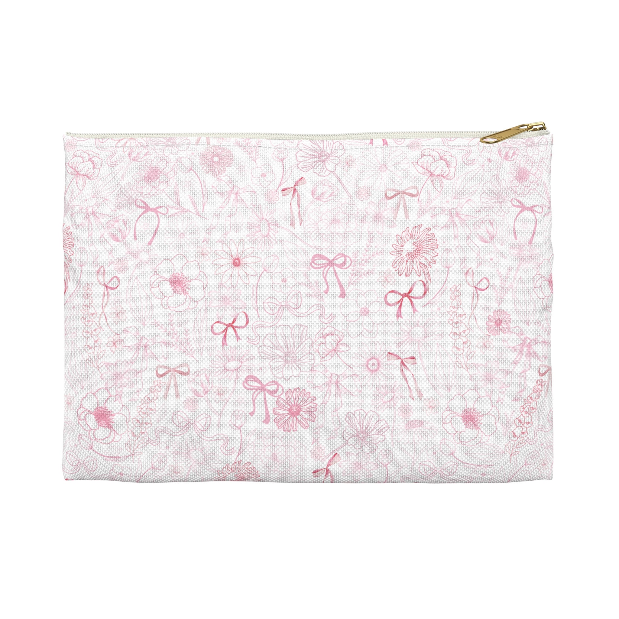 Pink Bows Coquette Makeup Bag, Floral bows Toiletry Bag, pink Coquette Pouch, Gifts for Her, Preppy Pencil Case Girly Bridesmaids Gifts