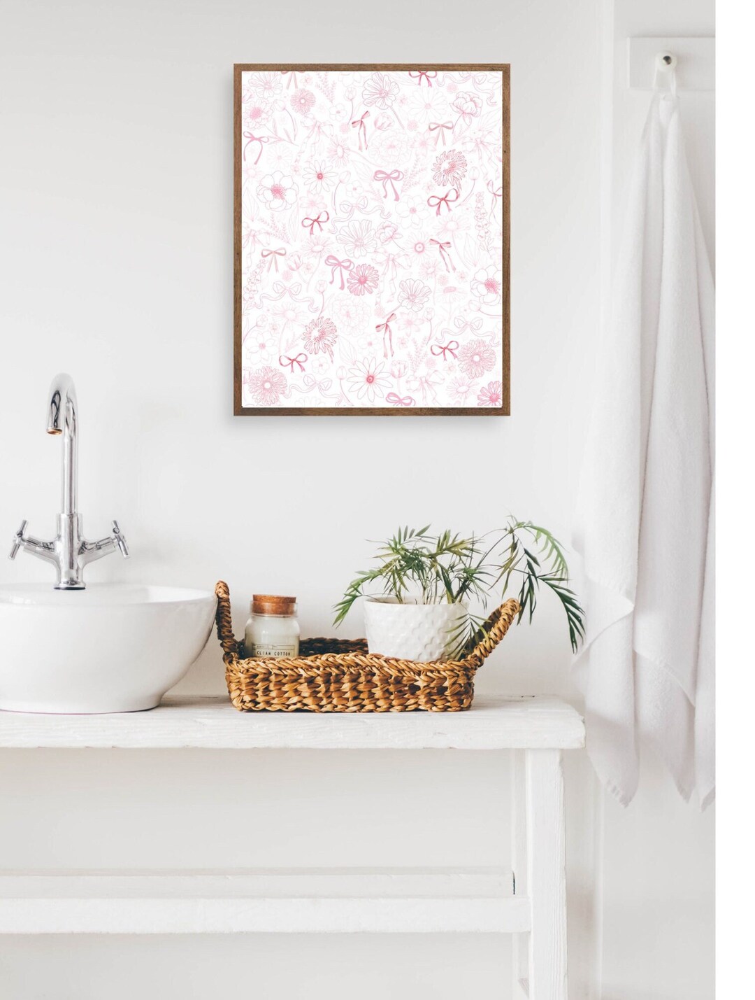 Coquette Wall Art, Pink Coquette Decor, Pink Bows Flowers Print, Trendy ...