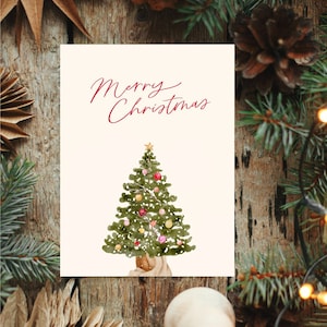 Christmas cards, Merry Christmas card pack, set of Christmas cards, Christmas tree card, Simple Christmas cards, Christmas Cards Red Gold