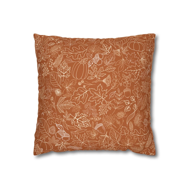Fall Pillow Cover, Autumn pillow cover 20 x 20, fall burnt orange Pillow Cover, fall leaves pumpkin brown orange decor, fall farmhouse decor image 2