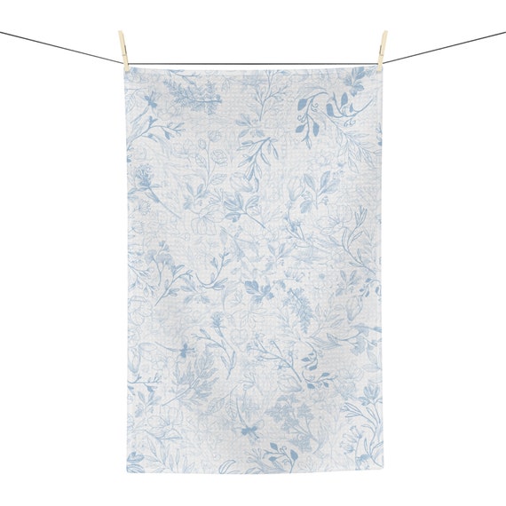 Chinoiserie Küchentücher – Blau-weißes Porzellan-Design, 40x60 Cm, Polyester, Saugfähig, Mit Rosa Schleife