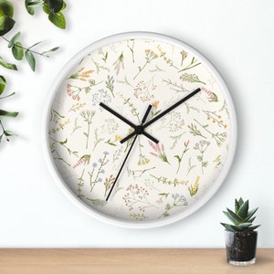 Floral Wall Clock, Boho Wall Clock, boho floral wall decor, boho flower clock, wildflower Wall Clock, botanical decor, women’s office decor image 9