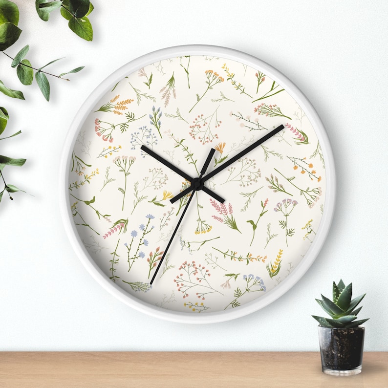 Floral Wall Clock, Boho Wall Clock, boho floral wall decor, boho flower clock, wildflower Wall Clock, botanical decor, women’s office decor image 9
