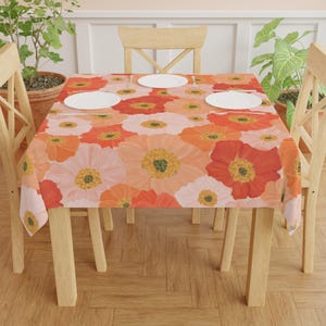 Floral Tablecloth, Flower Table Cloth, Poppy Tablecloth, Pink Red Flower Table Decor, Summer Table cloth Cotton Baby Shower Tablecloth
