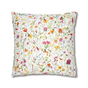 Spring Pillow Covers, Watercolor Spring Floral Pillow Cover 20x20, Colorful Wildflower Garden Pillows, Summer Spring Flower Decor image 5