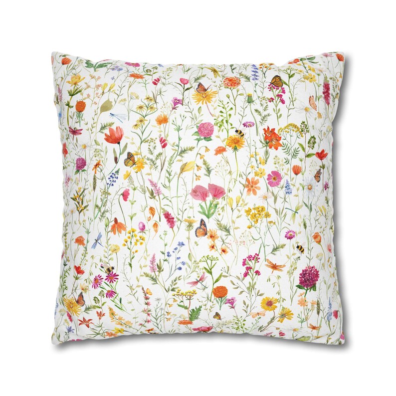 Spring Pillow Covers, Watercolor Spring Floral Pillow Cover 20x20, Colorful Wildflower Garden Pillows, Summer Spring Flower Decor image 5