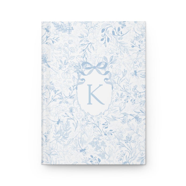 Light Blue Floral Initial Journal, Customized Notebook Blue Flower, Preppy Blue Bow Letter Journal, Daughter Gift for Her Girlfriend image 2