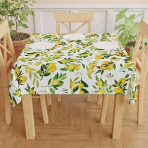Lemon Tablecloth, Italian Lemon Summer Table Cloth, Watercolor Lemons Table Decor, Mediterranean Table Runner, Floral Fruit Tablecloth