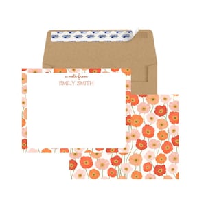 Cartes de correspondance florales personnalisées, papeterie fleurs roses et rouges, papeterie personnalisée coquelicot, cartes de correspondance féminines fleurs sauvages, coffrets cadeaux pour femme