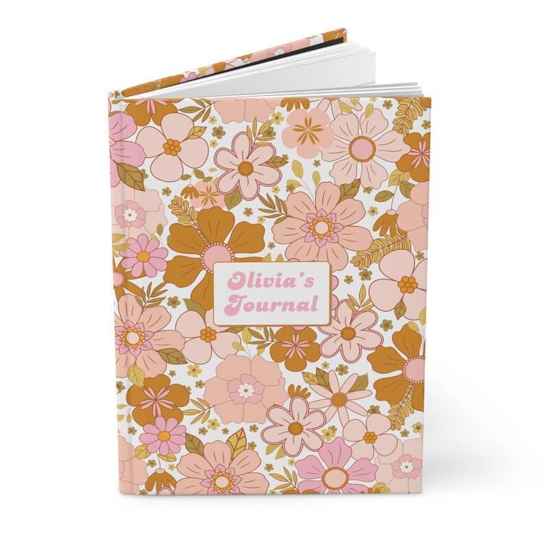 Personalized Journal for Girls, Retro Flower Journal, Customized Pink Flower Journal, Trendy Girly Notebook, Back to School Gifts for Her image 4