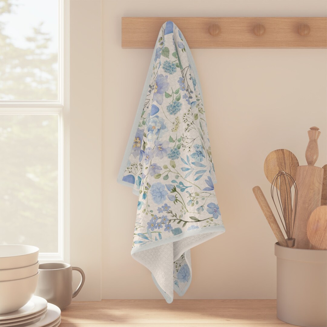 Blue Kitchen Rag Blue Flower Tea Towel, Floral Blue Kitchen Towel, Light Blue Wildflower ...