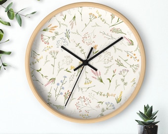 Floral Wall Clock, Boho Wall Clock, boho floral wall decor, boho flower clock, wildflower Wall Clock, botanical decor, women’s office decor