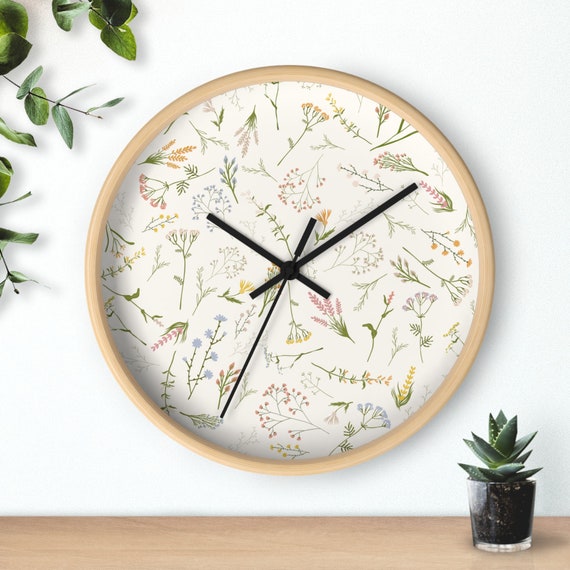 Floral Wall Clock, Boho Wall Clock, boho floral wall decor, boho flower clock, wildflower Wall Clock, botanical decor, women’s office decor