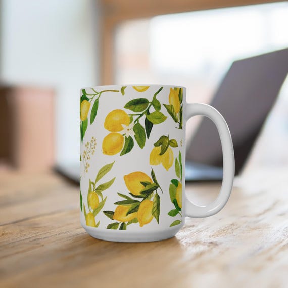 Lemon Mug, Watercolor Lemons Coffee Mug, Italian Lemon Tea Mug, Mediterranean Ceramic Mug, Summer Gifts Women, Gifts for Mom Grandma