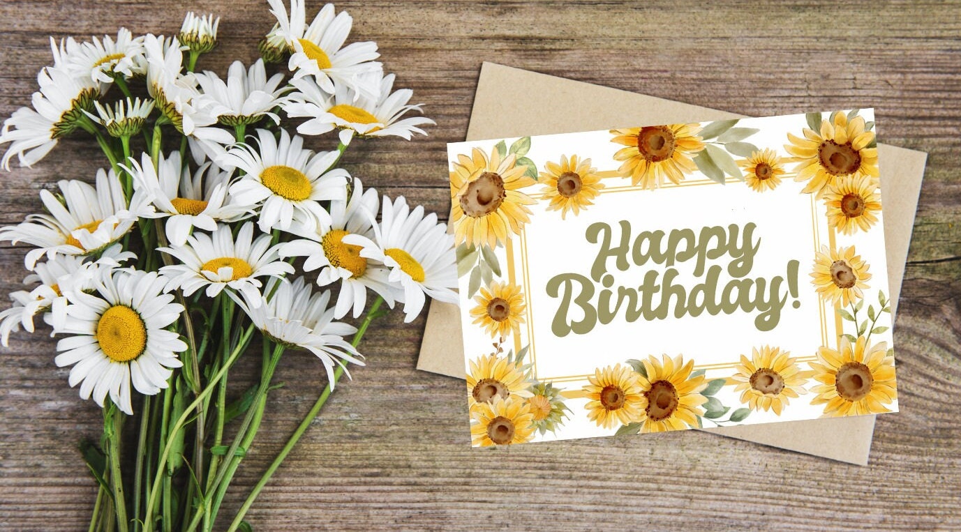 Biglietto Di Compleanno Con Girasoli: Saluti Soleggiati, Motivo Estate, Carta 300g, Busta In Kraft, Formato DIN A6
