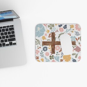 Christian Mouse Pad, Floral Cross Mouse Pad, Christian flower desk decor, Christian gifts women, Christian womens office decor, gift for mom image 8