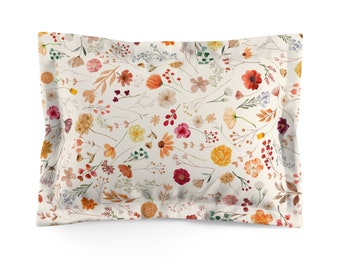 Sham d’oreiller floral, sham d’oreiller floral d’automne, sham d’oreiller de fleurs d’aquarelle, housse d’oreiller de couleurs d’automne, sham d’oreiller en microfibre florale pour femmes