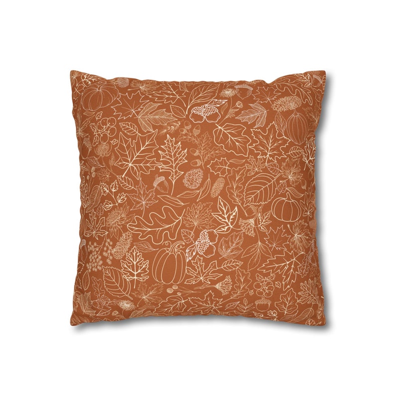 Fall Pillow Cover, Autumn pillow cover 20 x 20, fall burnt orange Pillow Cover, fall leaves pumpkin brown orange decor, fall farmhouse decor image 6