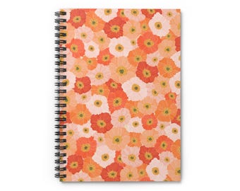 Flower Spiral Notebook Ruled Line Pink Red Peach Flower Spiral Journal Floral Notebook Poppies Gifts Poppy Journal Gifts for Her