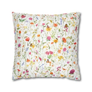 Spring Pillow Covers, Watercolor Spring Floral Pillow Cover 20x20, Colorful Wildflower Garden Pillows, Summer Spring Flower Decor image 2
