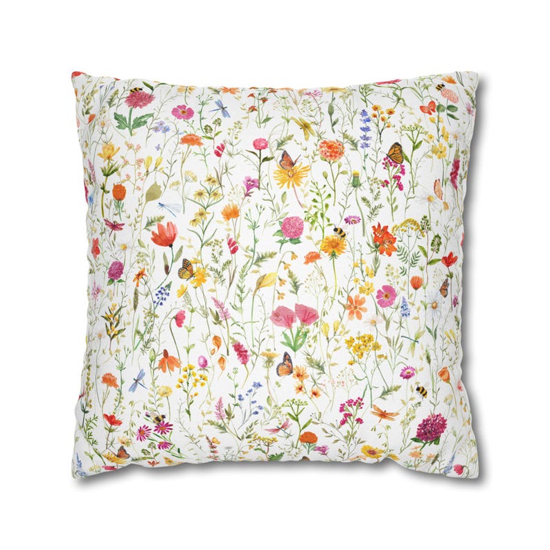 Spring Pillow Covers, Watercolor Spring Floral Pillow Cover 20x20, Colorful Wildflower Garden Pillows, Summer Spring Flower Decor image 2