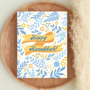 Hanukkah Cards, Happy Hanukkah Card, Hanukkah Card Set, White Light Blue Gold Hanukkah Card, Jewish Cards, Hanukkah cards pack