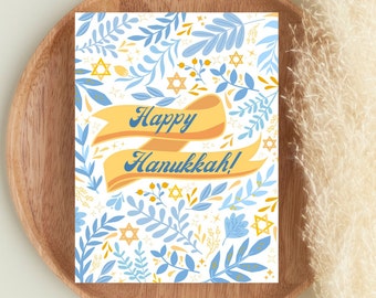 Hanukkah Cards, Happy Hanukkah Card, Hanukkah Card Set, White Light Blue Gold Hanukkah Card, Jewish Cards, Hanukkah cards pack