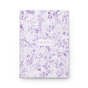 Diario con nombre personalizado, diario floral morado, cuaderno morado Toile, regalos morados para ella, diario con inicial personalizada, estilo chinoiserie lavanda