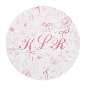 Monogram Mouse Pad, Coquette Mousepad, Pink Bows Coquette Desk Aesthetic, Mouse Pad Floral with Initials, Gifts for Her, Preppy Desk Decor
