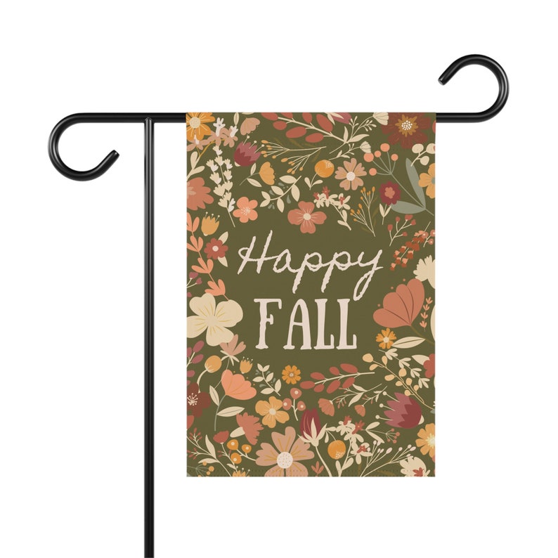 Bandiera autunnale, decorazioni autunnali per esterni, decorazioni autunnali per portici, bandiera autunnale per portici, bandiera autunnale per giardini floreali, striscione autunnale felice, bandiera verde con colori autunnali immagine 7