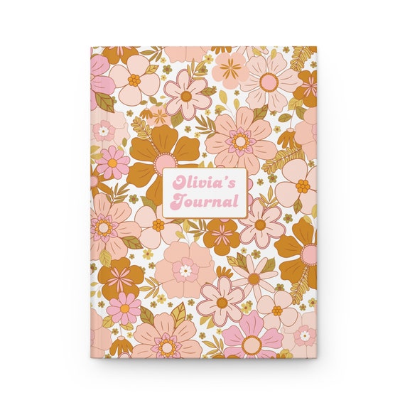 Personalized Journal for Girls, Retro Flower Journal, Customized Pink Flower Journal, Trendy Girly Notebook, Back to School Gifts for Her