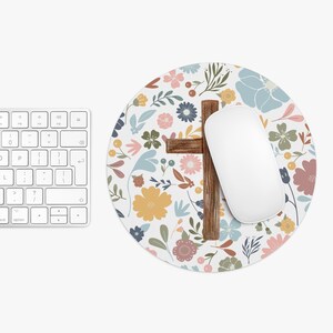 Christian Mouse Pad, Floral Cross Mouse Pad, Christian flower desk decor, Christian gifts women, Christian womens office decor, gift for mom image 3
