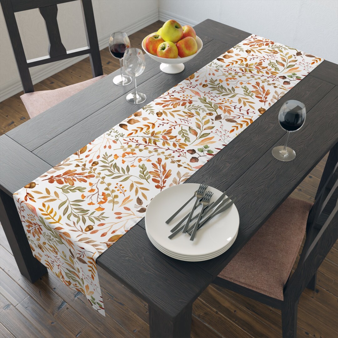 Fall Table Runner, Thanksgiving Table Decor, Fall Floral Watercolor ...