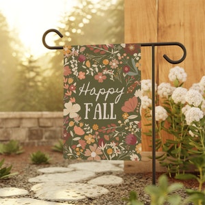 Bandiera autunnale, decorazioni autunnali per esterni, decorazioni autunnali per portici, bandiera autunnale per portici, bandiera autunnale per giardini floreali, striscione autunnale felice, bandiera verde con colori autunnali immagine 4