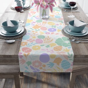 Easter Table Runner, Easter Table Decor, Pastel Easter Dining Table Runner, Easter Eggs Flowers Table Runner, Easter Tablecloth image 4