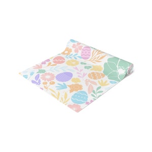 Easter Table Runner, Easter Table Decor, Pastel Easter Dining Table Runner, Easter Eggs Flowers Table Runner, Easter Tablecloth image 10