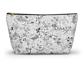 Svartvit sminkväska, svartvit blommig necessär, presenter till henne, svartvit sminkväska i Chinoiserie-stil, pennfodral med svart blommönster