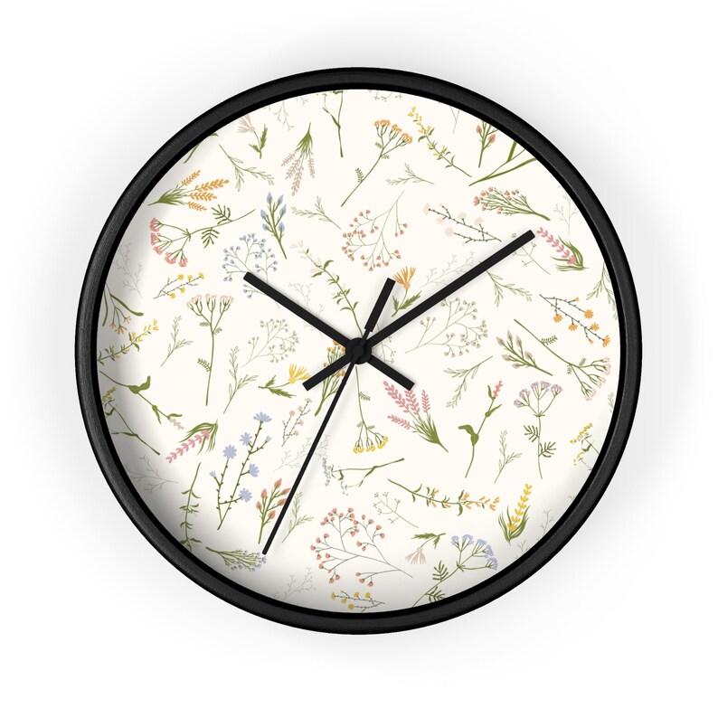 Floral Wall Clock, Boho Wall Clock, boho floral wall decor, boho flower clock, wildflower Wall Clock, botanical decor, women’s office decor image 6