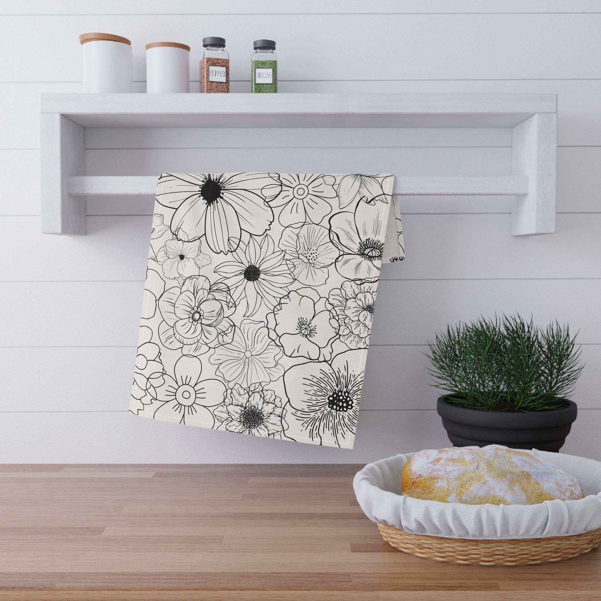 Black and White Floral Tea Towel – SofterandWild