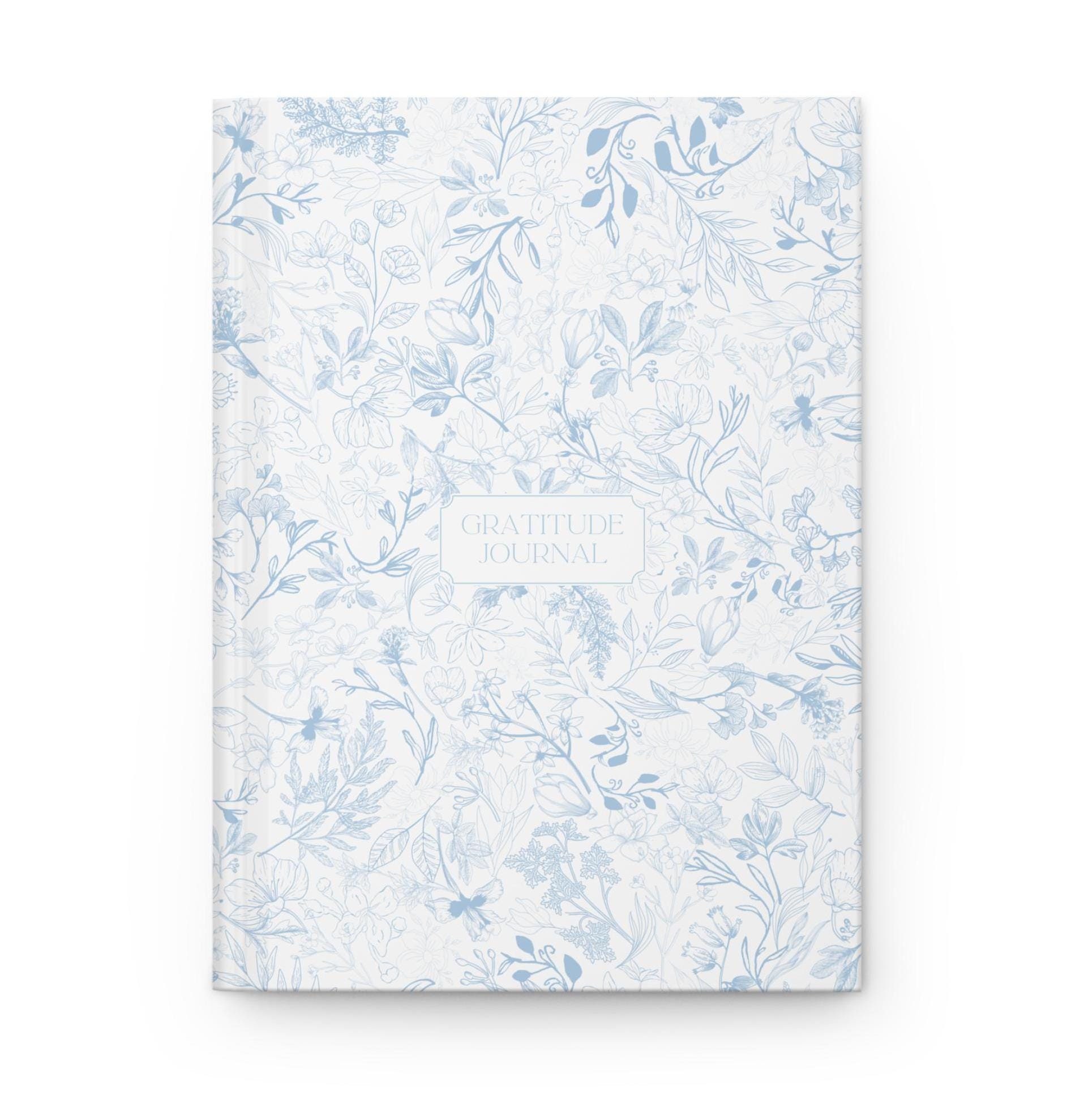 Floral Gratitude Journal Mindfulness SelfCare Reflection Notebook Personalized Gift for Her Customized Light Blue White Floral Name Journal