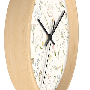 Floral Wall Clock, Boho Wall Clock, boho floral wall decor, boho flower clock, wildflower Wall Clock, botanical decor, women’s office decor image 3