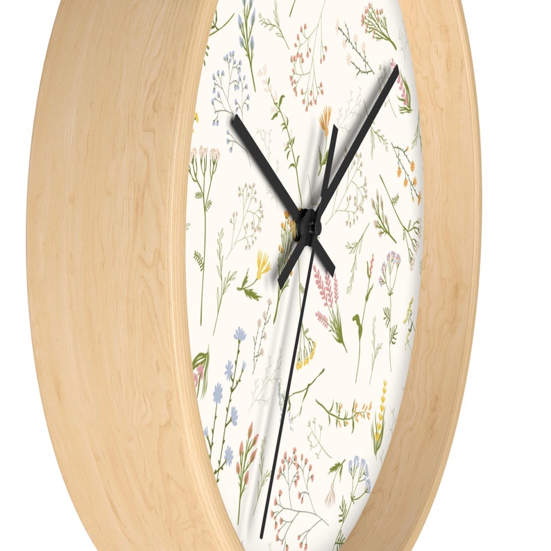 Floral Wall Clock, Boho Wall Clock, boho floral wall decor, boho flower clock, wildflower Wall Clock, botanical decor, women’s office decor image 3
