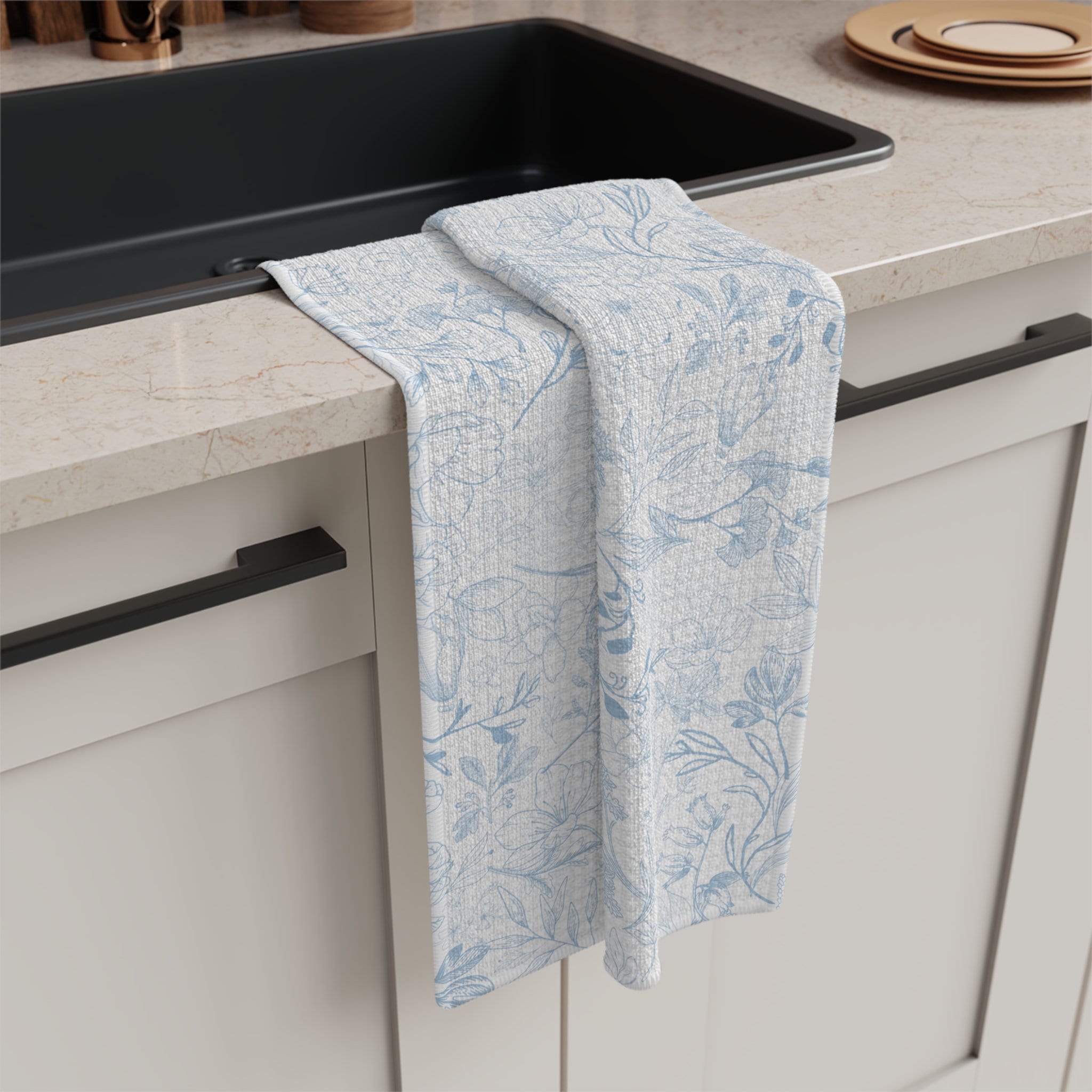 Chinoiserie Küchentücher – Blau-weißes Porzellan-Design, 40x60 Cm, Polyester, Saugfähig, Mit Rosa Schleife